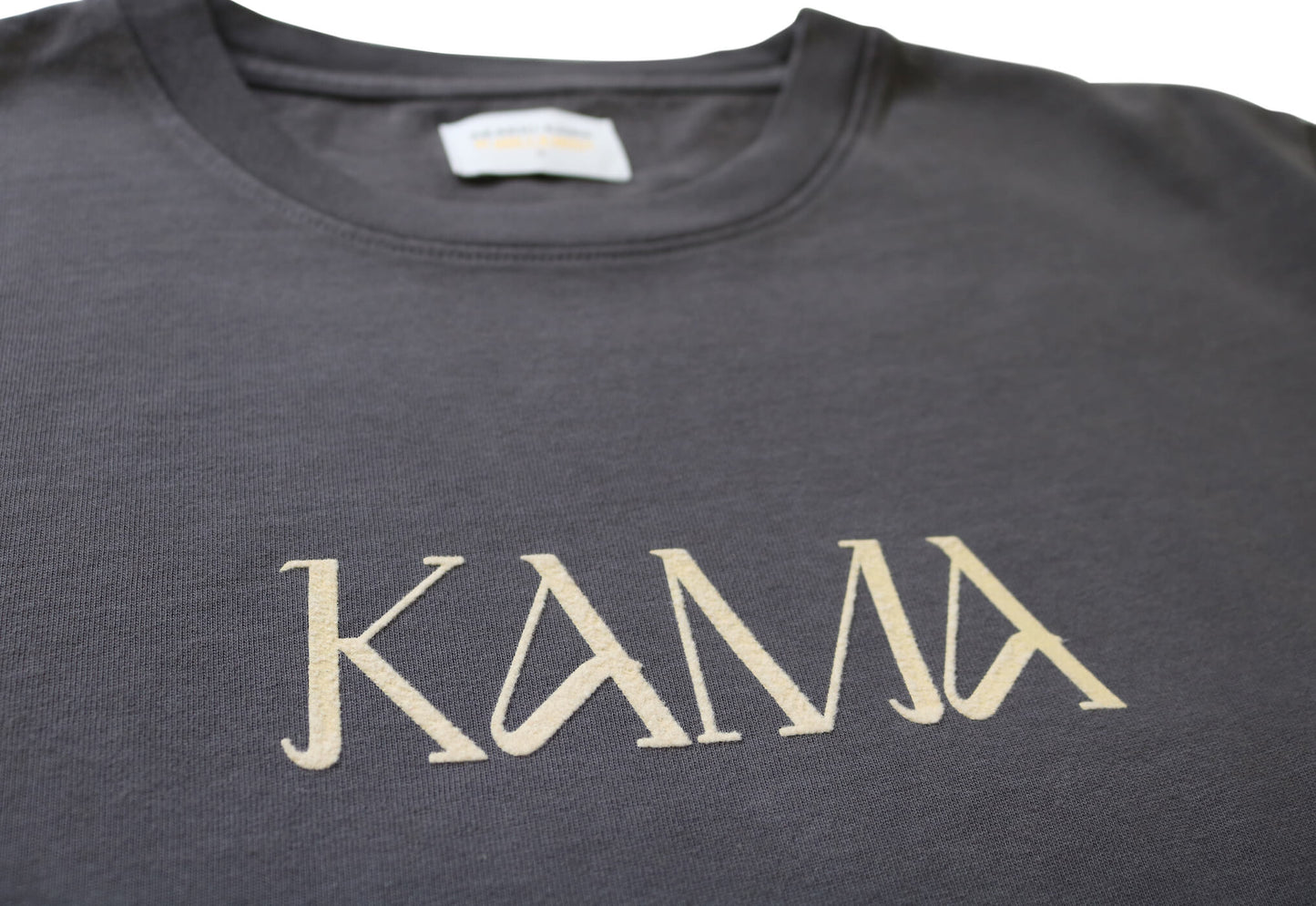 KAMA Flock AKASHI-KAMA Tee in Slate | Streetwear Garment Dye Shirt Flocking Print