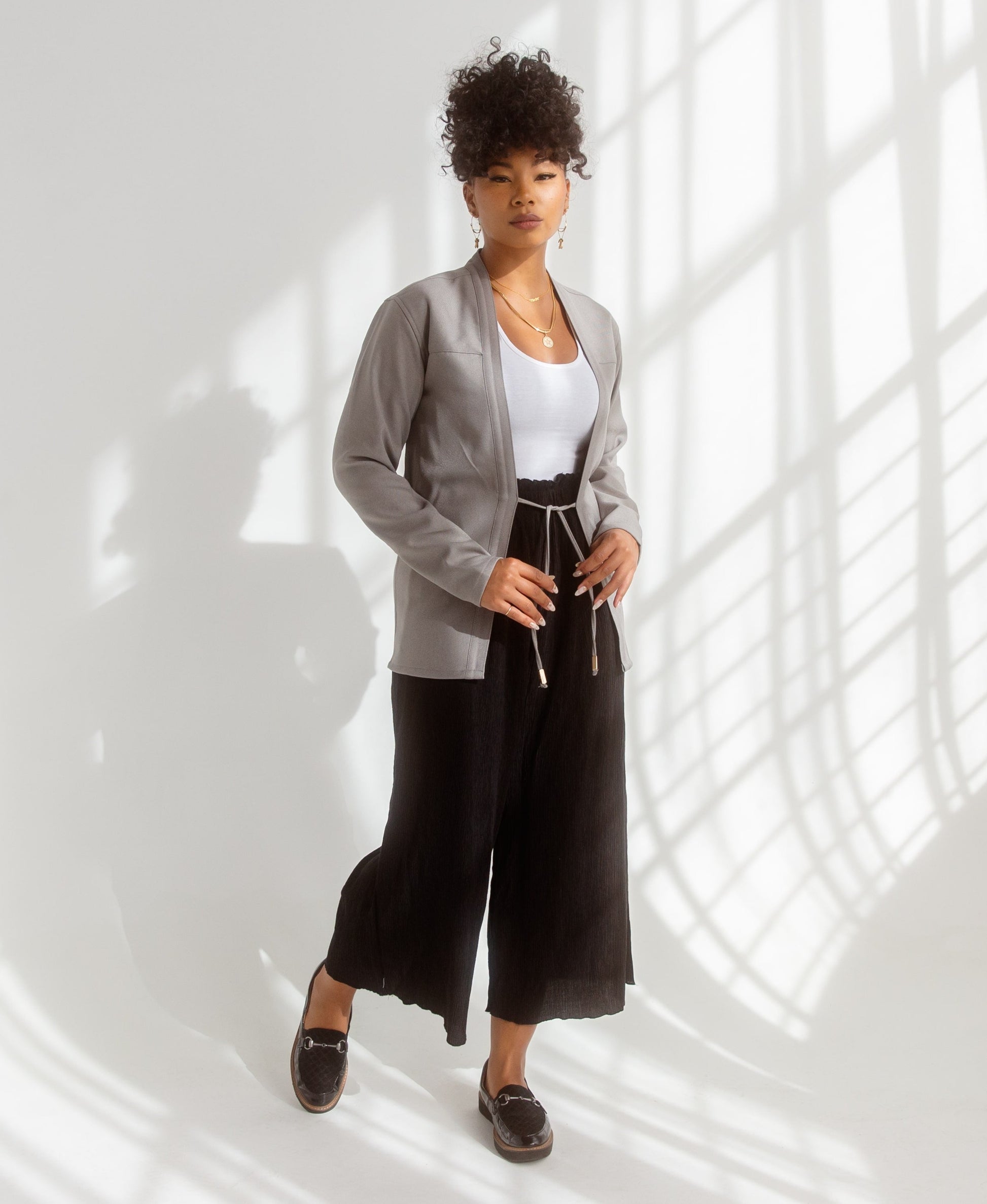 Womens AKASHI-KAMA Japanese Streetwear Noragi Technical Grey Kimono Shirt Techwear