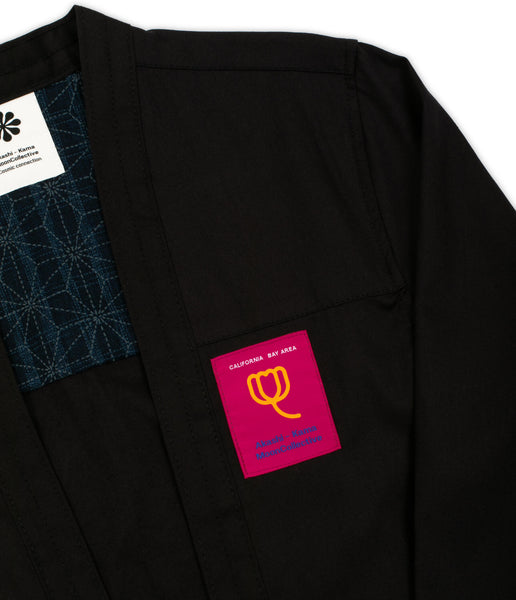 AKASHI KAMA x Moon Collective Collaboration Japanese Noragi Jacket | Black Kimono Style Streetwear Shirt