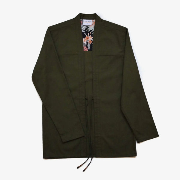 Army Green Noragi Japanese Streetwear AKASHI-KAMA Kimono Jacket Techwear