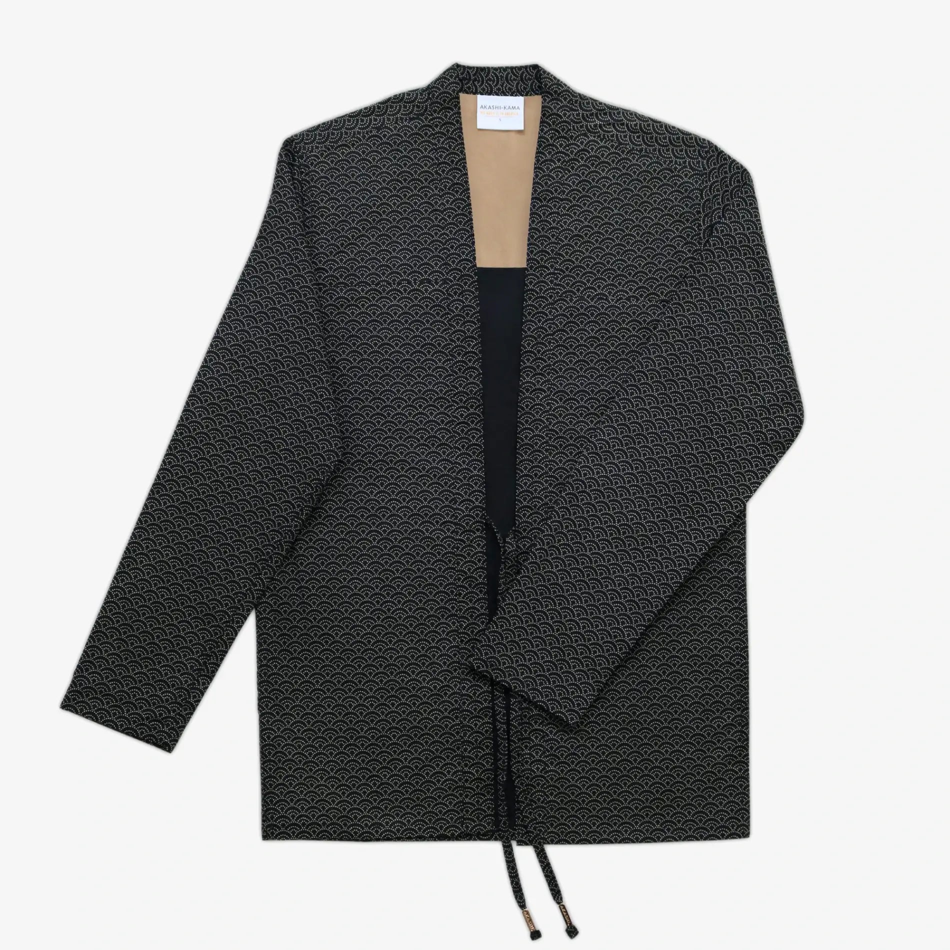 AKASHI-KAMA Wave Noragi Jacket Japanese Streetwear Kimono Shirt Black