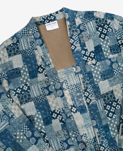 AKASHI-KAMA Japanese Boro Print Noragi Jacket | Streetwear Kimono Style Shirt