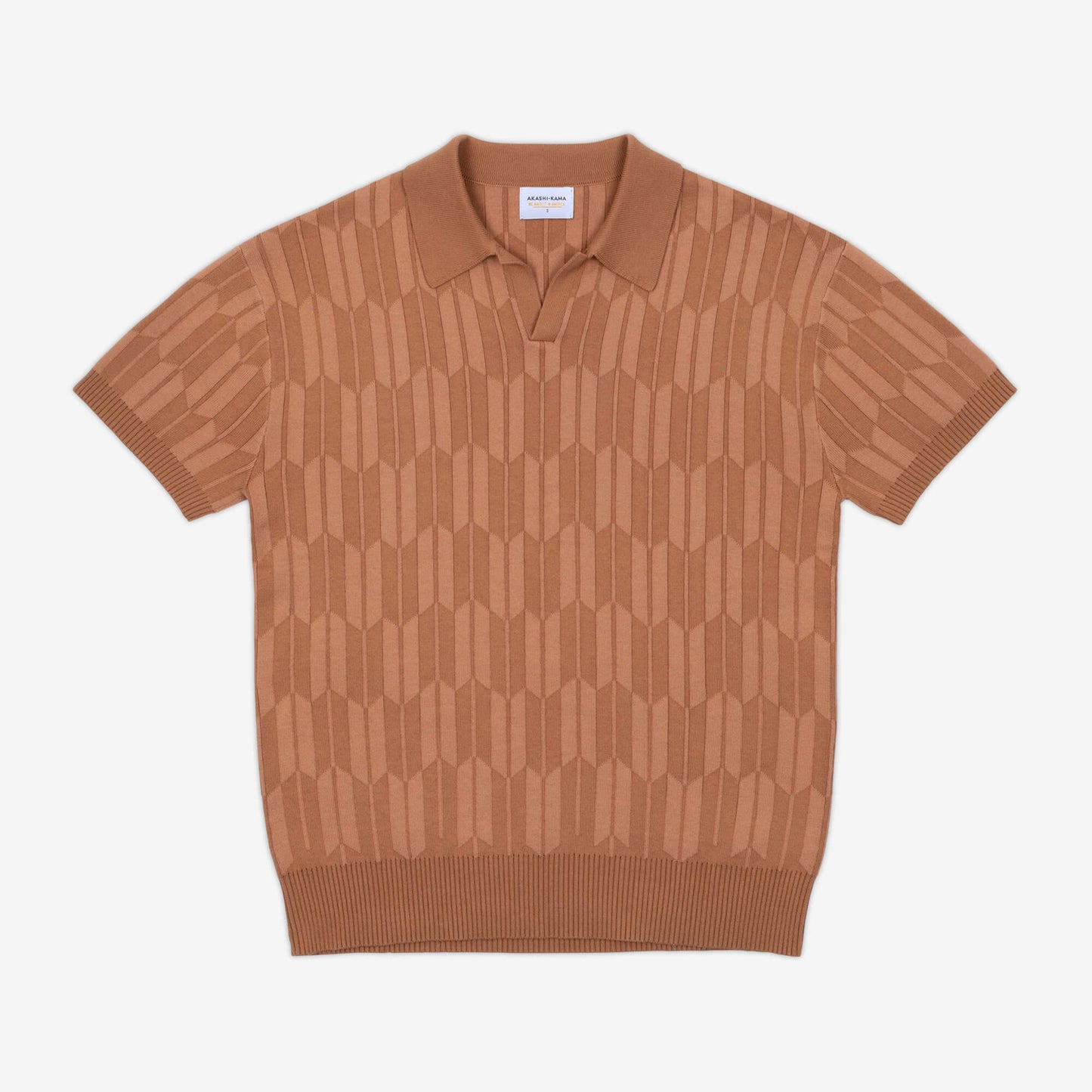 AKASHI-KAMA Ojii Knit Polo in Brown Arrow | Japanese Pattern Knitwear