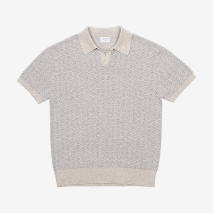 AKASHI-KAMA Ojii Knit Polo Shirt in Grey Asanoha Print | Japanese Pattern Knitwear