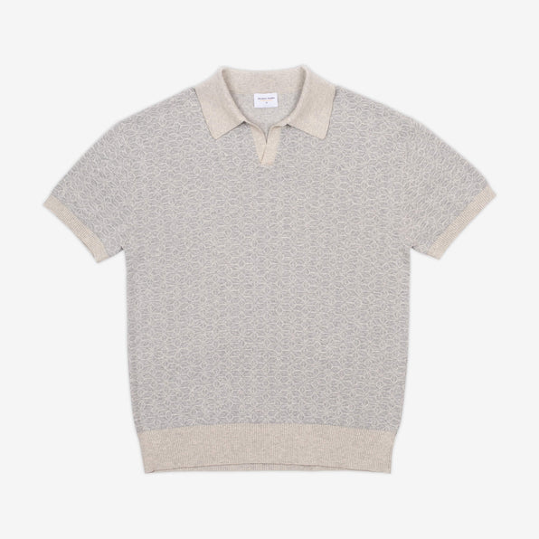 AKASHI-KAMA Ojii Knit Polo in Grey Asanoha | Japanese Pattern Knitwear