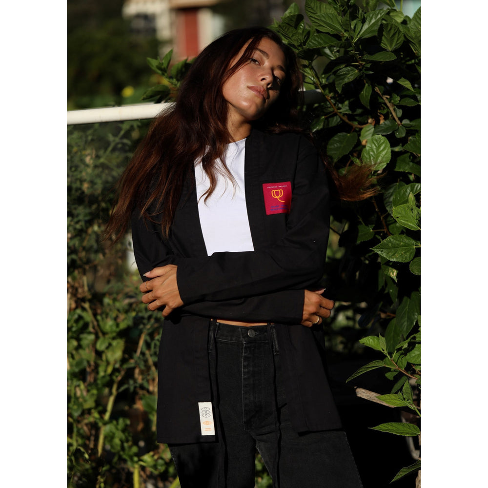 Womens AKASHI KAMA x Moon Collective Japanese Noragi Jacket Style | Black Kimono Shirt Streetwear