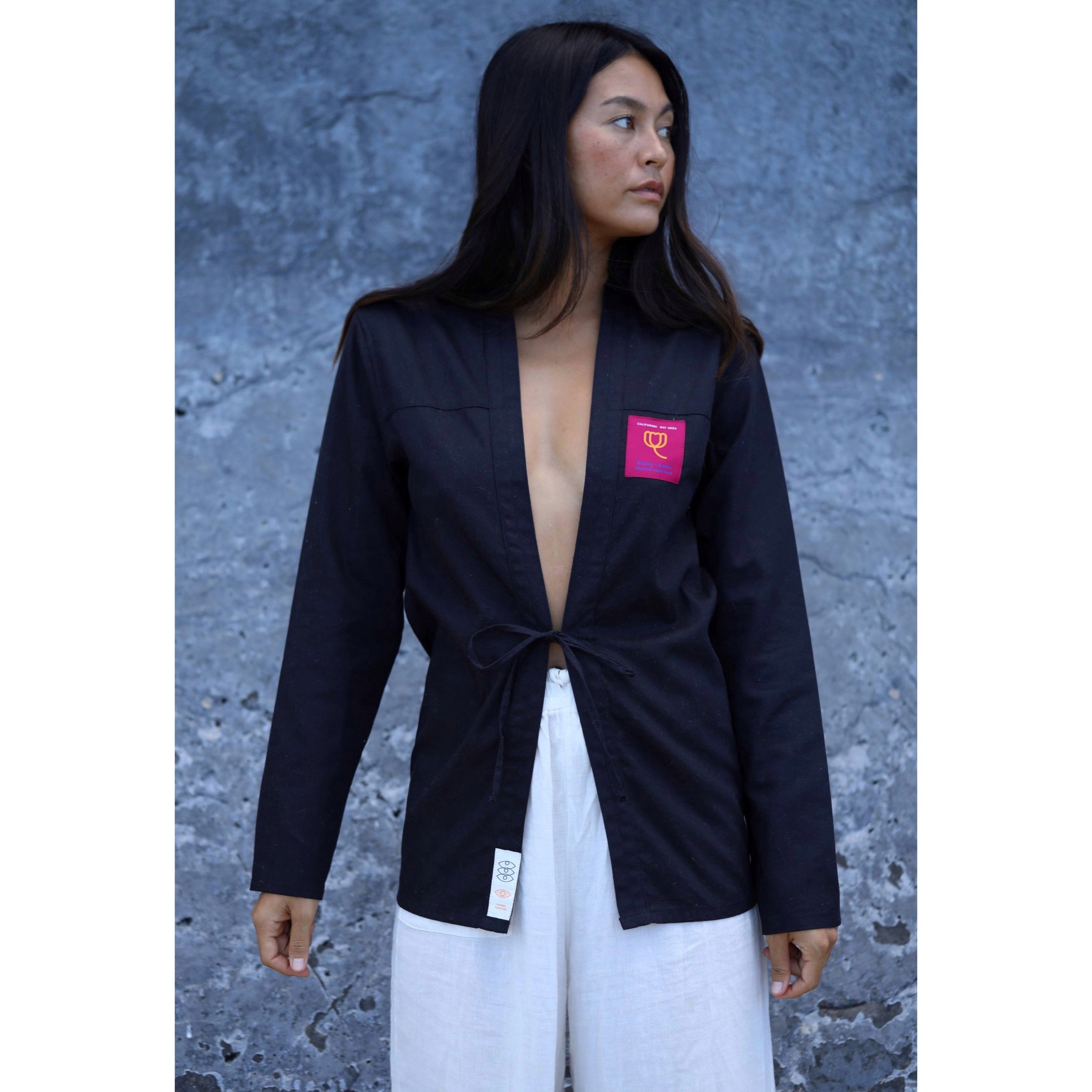 AKASHI KAMA x Moon Collective Japanese Black Noragi Jacket Style | Womens Kimono Shirt Streetwear