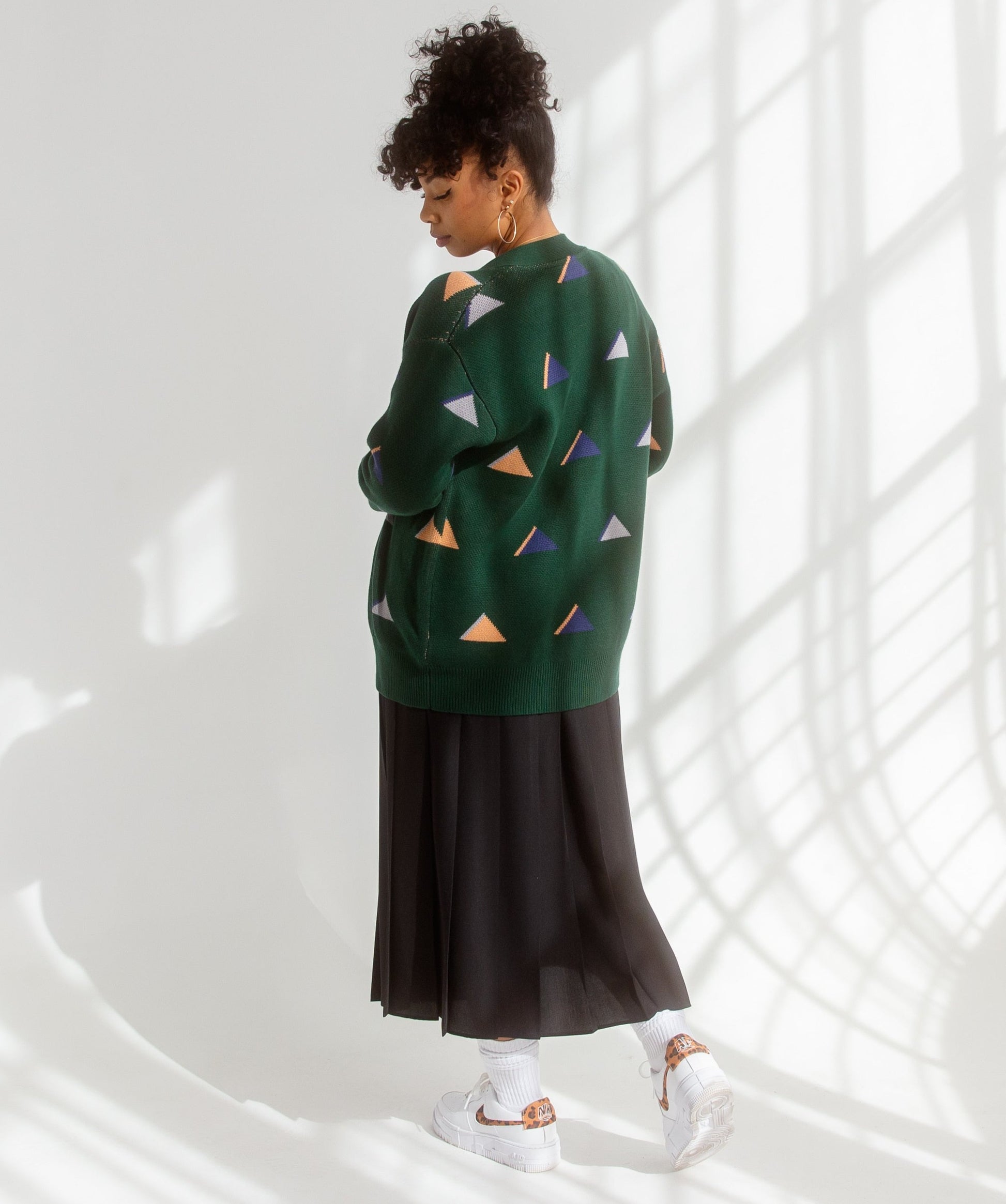 Pattern Cardigan  - AKASHI-KAMA Japanese Knitwear - Green Yama Sweater Womens