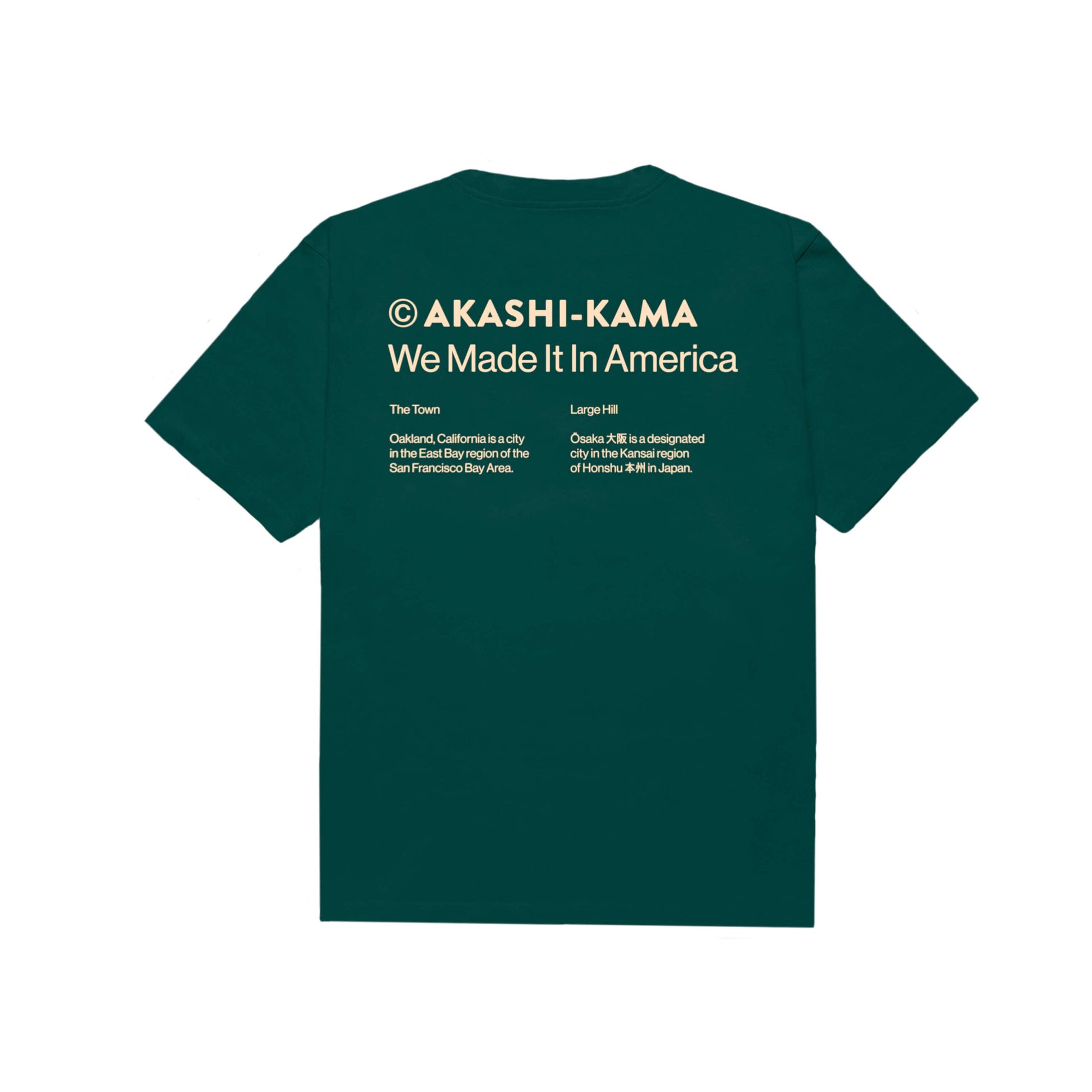 Made in Oakland AKASHI-KAMA Osaka Heavyweight Garment Dye Green Tee Japanese Streetwear 