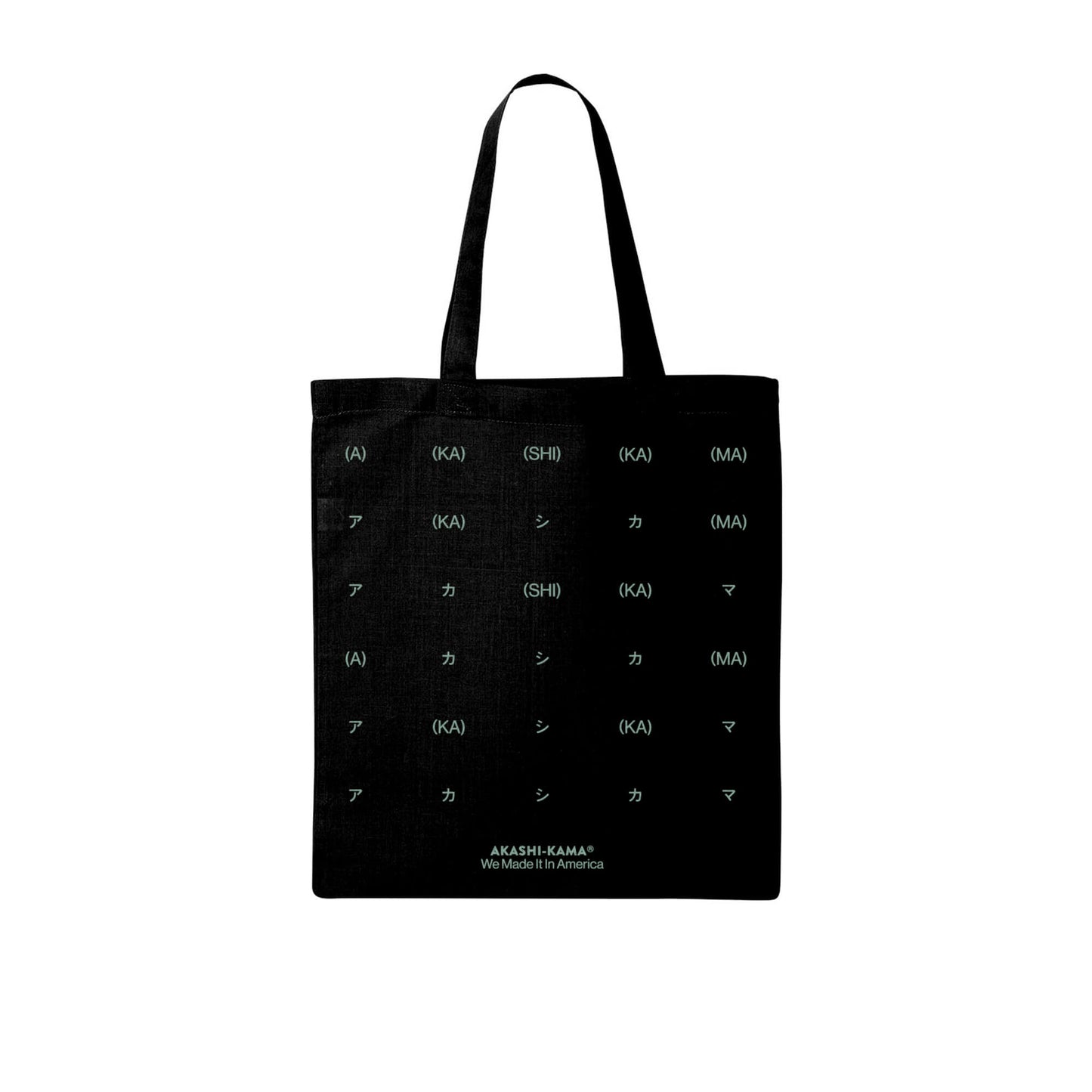 AKASHI-KAMA Tote Bag in Black Canvas | Japanese Kana Print