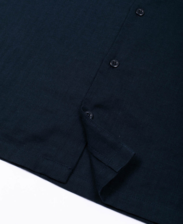 Camp Collar Button Down Shirt Style in Deep Indigo | AKASHI-KAMA Japanese Streetwear Made in USA