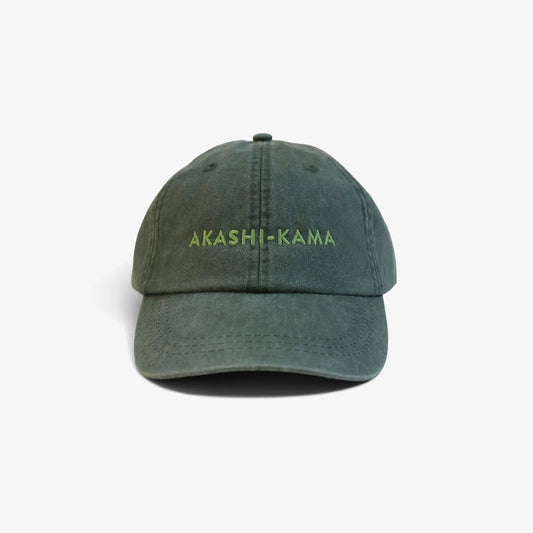 AKASHI-KAMA Logo Hat Green Moss Pigment Dye Cap