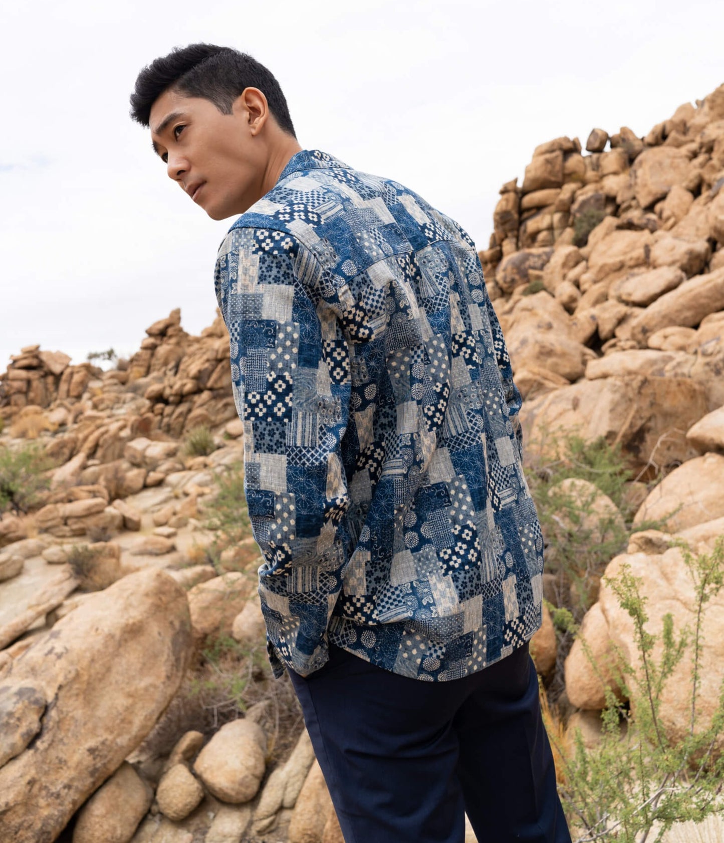 AKASHI-KAMA Boro Print Noragi Jacket Style | Mens Japanese Streetwear Kimono Shirt