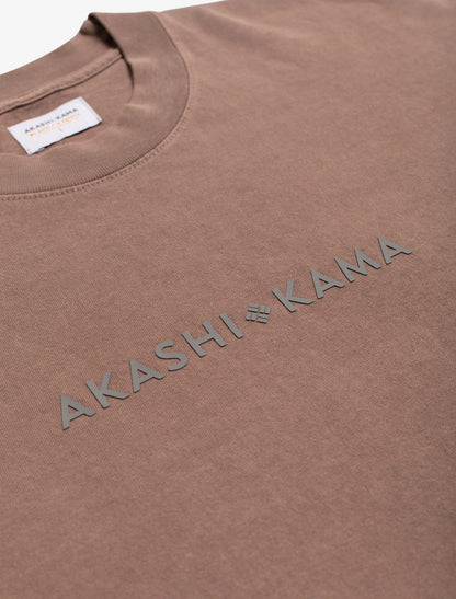 Stamped Logo AKASHI-KAMA Tee in Washed Taupe | Streetwear Garment Dye Shirt Silicone Print