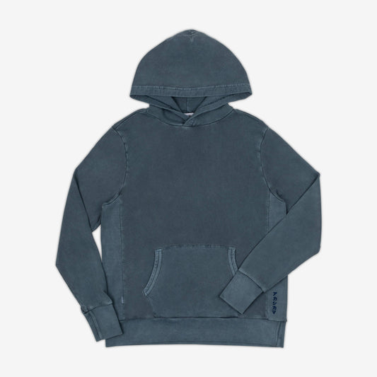 Uniform AKASHI-KAMA Hoodie in Light Indigo | Japanese Streetwear Garment Dye Sweatshirt Made in USA