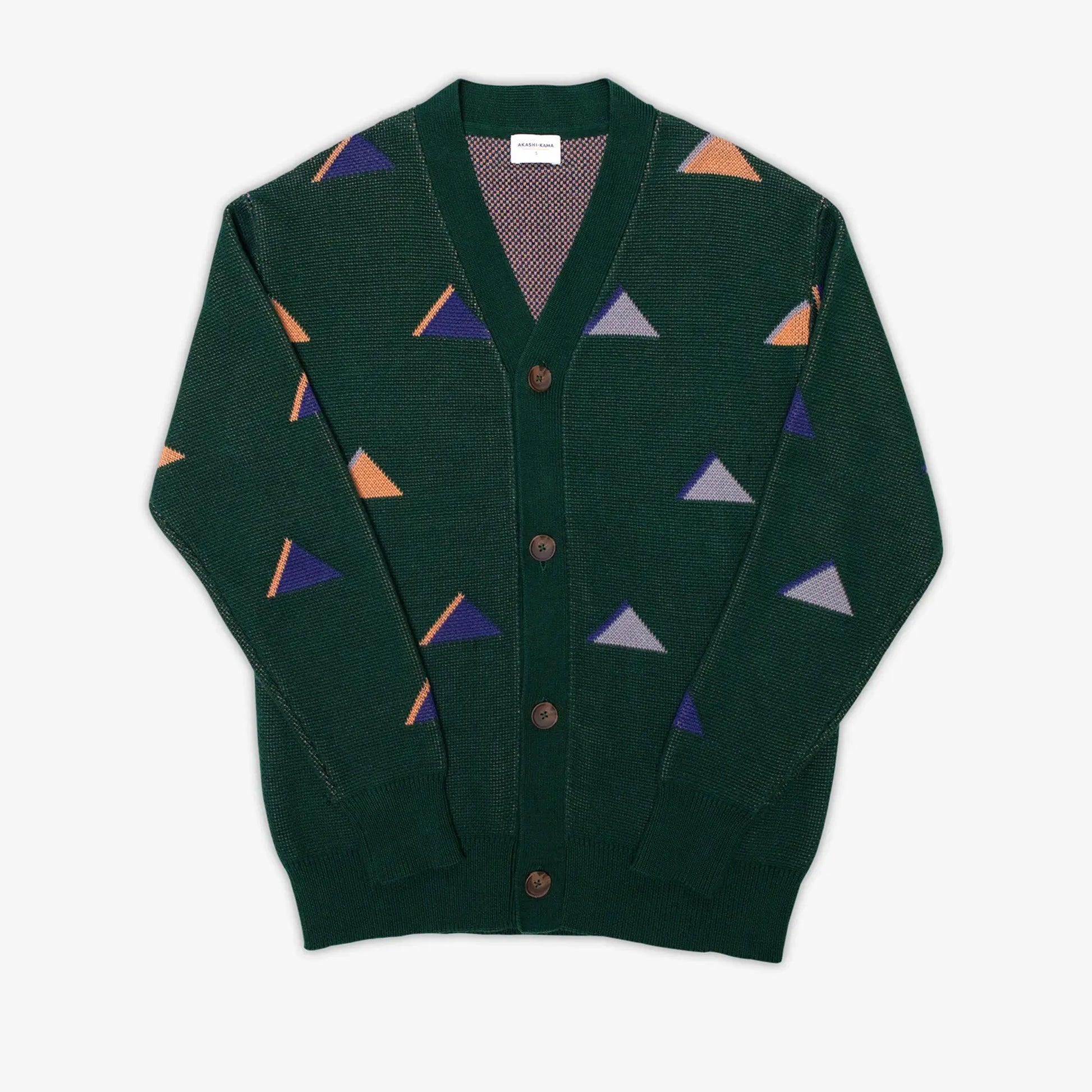 Japanese Pattern Cardigan Sweater - AKASHI-KAMA - Green Yama Knitwear