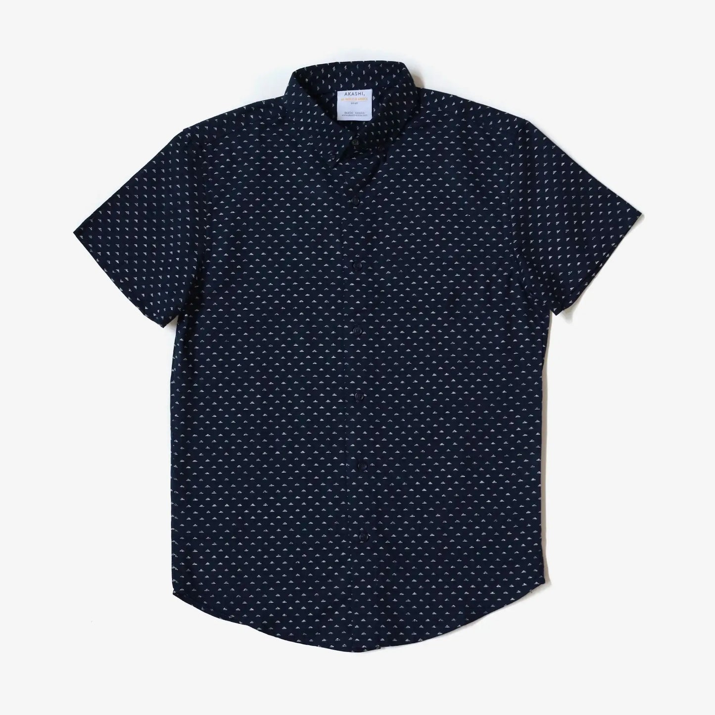 AKASHI-KAMA Japanese Pattern Button Down Indigo Streetwear Shirt Made in USA
